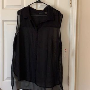 Attention plus size sleeveless Sheer black top (A)